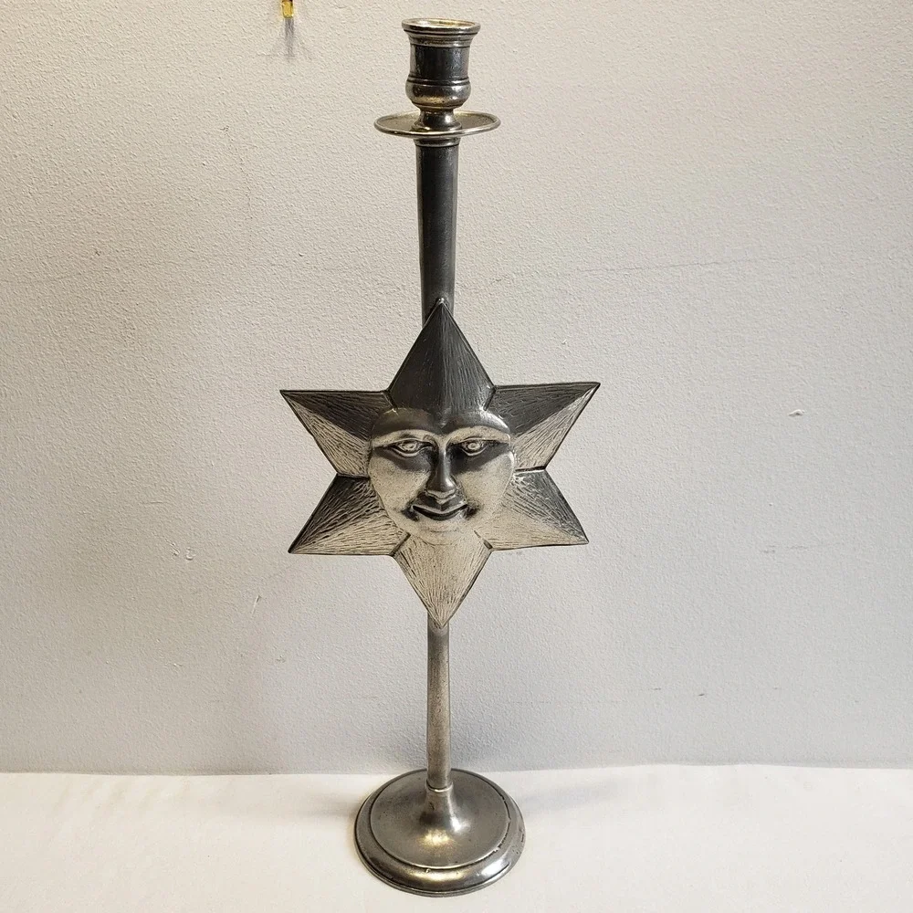 Frieling-Zinn Candlestick Holder Silver Sun Star Celestial Germany Pewter 16.5in